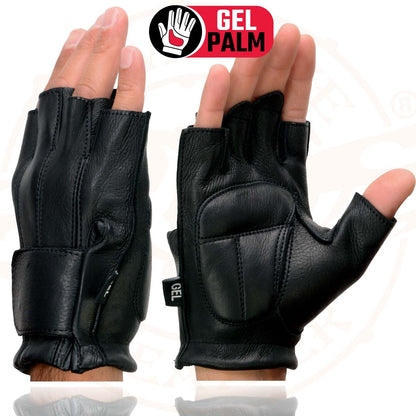 Milwaukee Leather SH850 Men's Black Leather Gel Padded Palm Fingerless Motorcycle Hand Gloves W/ Soft ‘Genuine USA Deerskin’