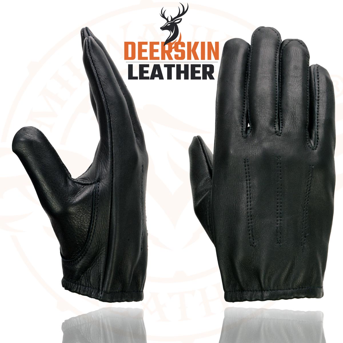 Milwaukee Leather SH887 Men's Black Unlined Deerskin Lightweight Motorcycle Hand Gloves W/ Short Wrist and Sinch Closure