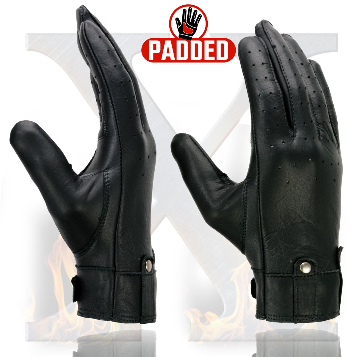 Xelement XG7710 Women's Black Leather 'Driving' Gloves with Perforated Fingers