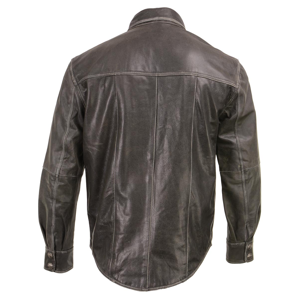 Milwaukee Leather MLM1612 Men's Distressed Grey Casual Biker Rider Leather Shirt w/ Vintage 5 Cent Buffalo Buttons