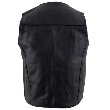 USA Leather 201 Men's Black 'Classy' Leather Motorcycle Rider Vest with Snap Button Closure