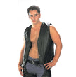 USA Leather 201 Men's Black 'Classy' Leather Motorcycle Rider Vest with Snap Button Closure
