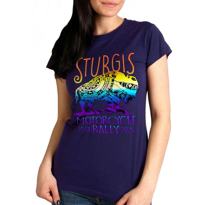 2024 Sturgis Women's Buffalo Navy Motorcycle Rally T-Shirt SPL1868