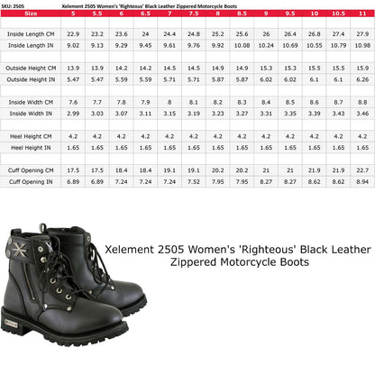 Xelement 2505 Women's Righteous Black Leather Zippered Motorcycle Boots