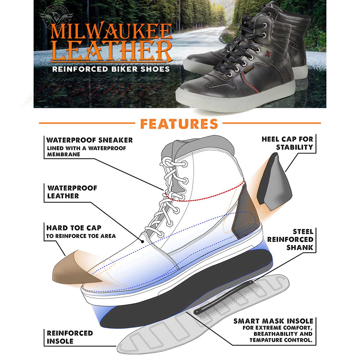 Milwaukee Leather MBM9152 Men's Black Leather High-Top Biker
