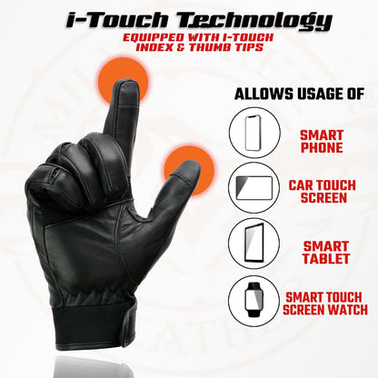 Milwaukee Leather MG7525 Men's Black Leather i-Touch Screen Compatible Gel Palm Motorcycle Hand Gloves W/ Flex Knuckle