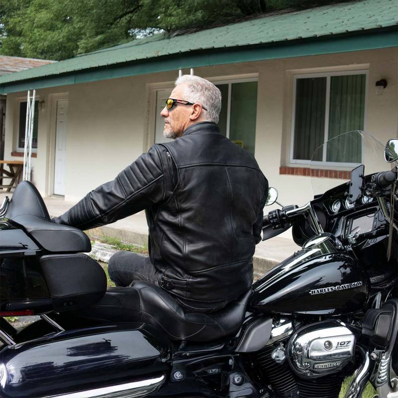 Milwaukee Motorcycle Clothing Co. Men's Contender Scooter Style Black Premium Leather Jacket MMC10001