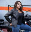 Milwaukee Motorcycle Clothing Co. Women’s Rebel Scooter Style Black Leather Biker Jacket w/ Mandarin Collar MMC20002