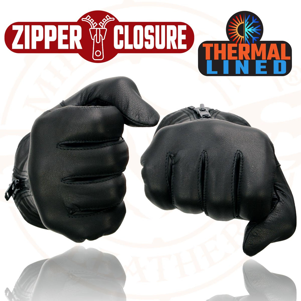 Milwaukee Leather SH728 Women’s Classic Black Leather Motorcycle Gloves with Zipper Closure