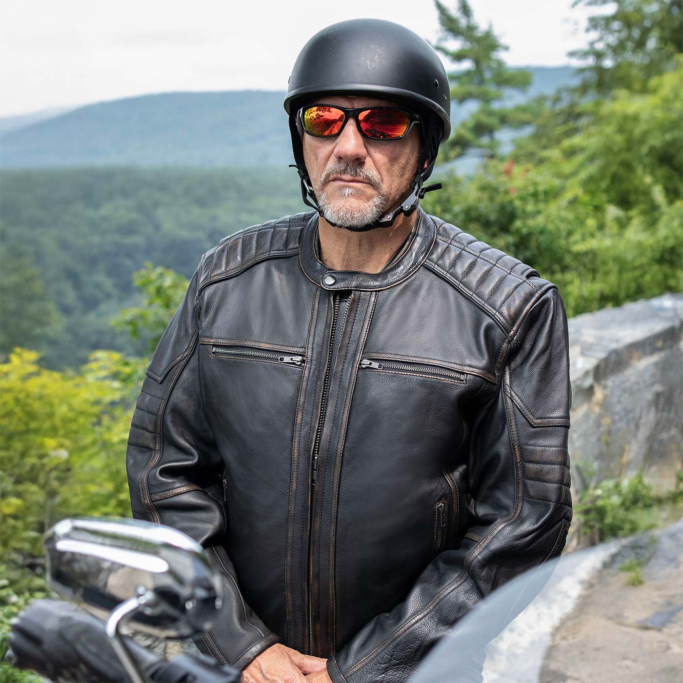 Milwaukee Motorcycle Clothing Co. Men's Anarchy Scooter Style Vintage Brown Premium Leather Riding Jacket MMC10004