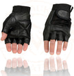 Milwaukee Leather SH217 Men's Black Leather Gel Padded Palm Fingerless Motorcycle Hand Gloves W/ Breathable ‘Mesh Material’