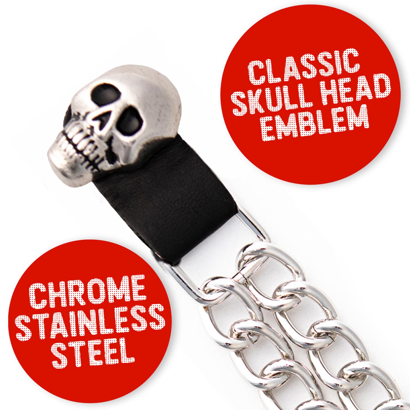 Milwaukee Leather Skull Head Medallion Vest Extender - Double Chrome Chains Genuine Leather 6.5" Extension 4-PCS MLA6019SET