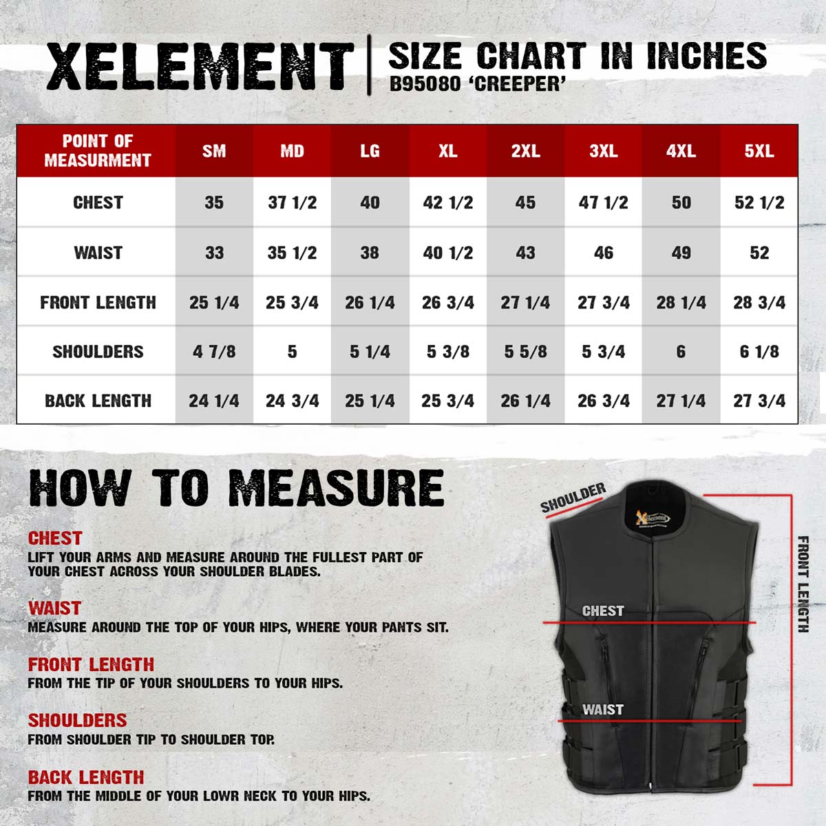 Xelement B95080 Men's ‘Creeper' Black Advanced Triple Strap Design Leather Motorcycle Vest