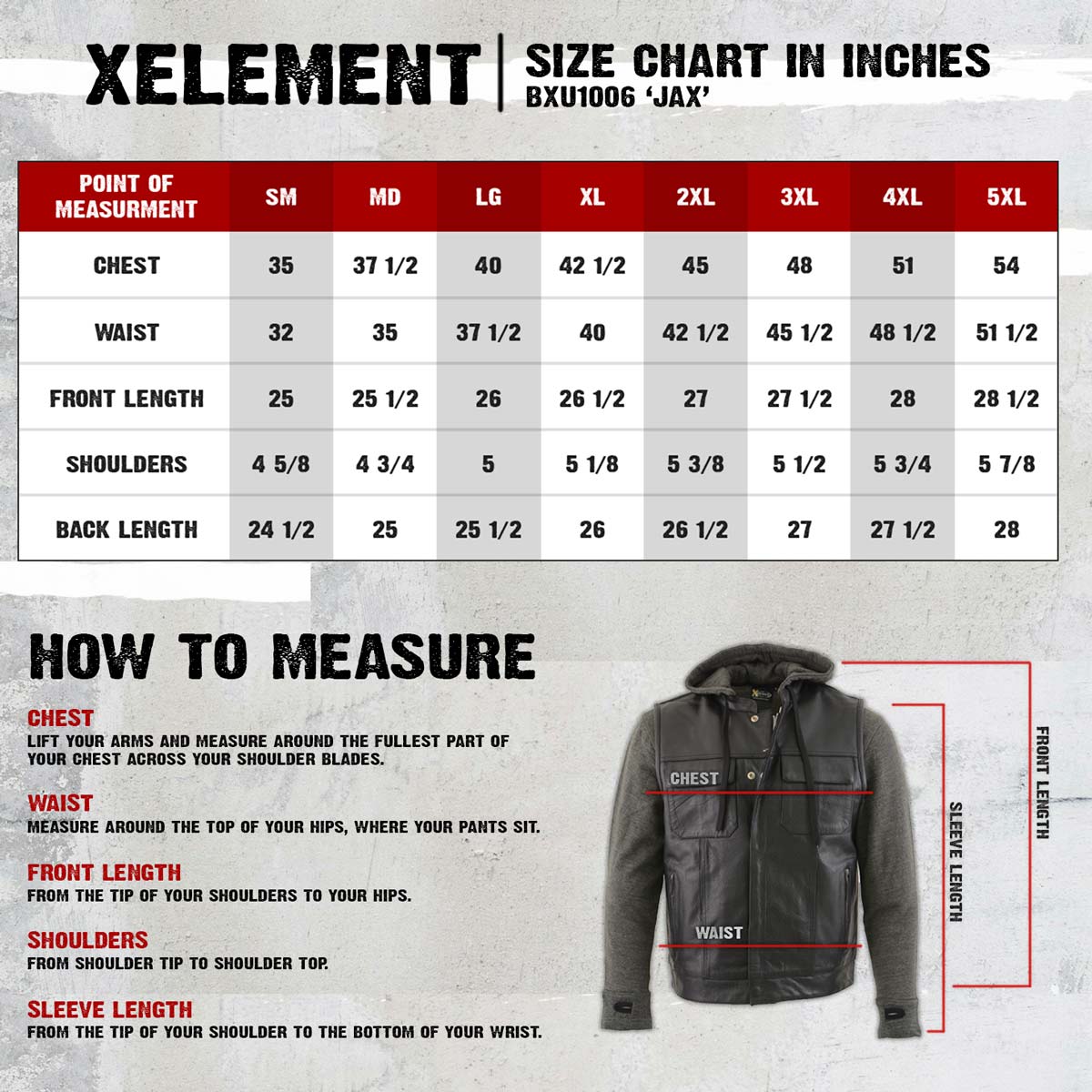 Xelement BXU1006 Men's 'Jax' Black Leather Motorcycle Hoodie Jacket with Convertible Vest