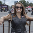 Event Leather ELL4900 Women’s 'Love to Ride' Black Leather Motorcycle Patched Embroidered Vests with Side Laces