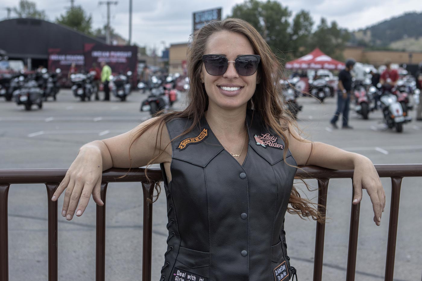 Event Leather ELL4900 Women’s 'Love to Ride' Black Leather Motorcycle Patched Embroidered Vests with Side Laces