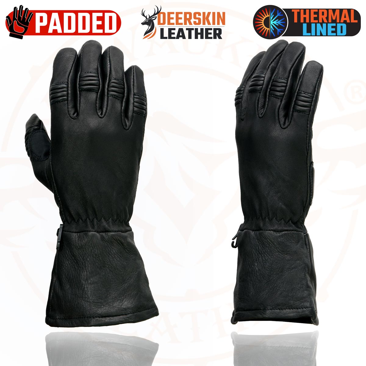 Milwaukee Leather G039 Men's Black Gauntlet Motorcycle Deerskin Long Cuff Thermal Lined Gloves