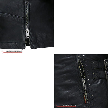 Hot Leathers JKL1028 Studs and Fringe Ladies Black Carry Conceal Leather Jacket