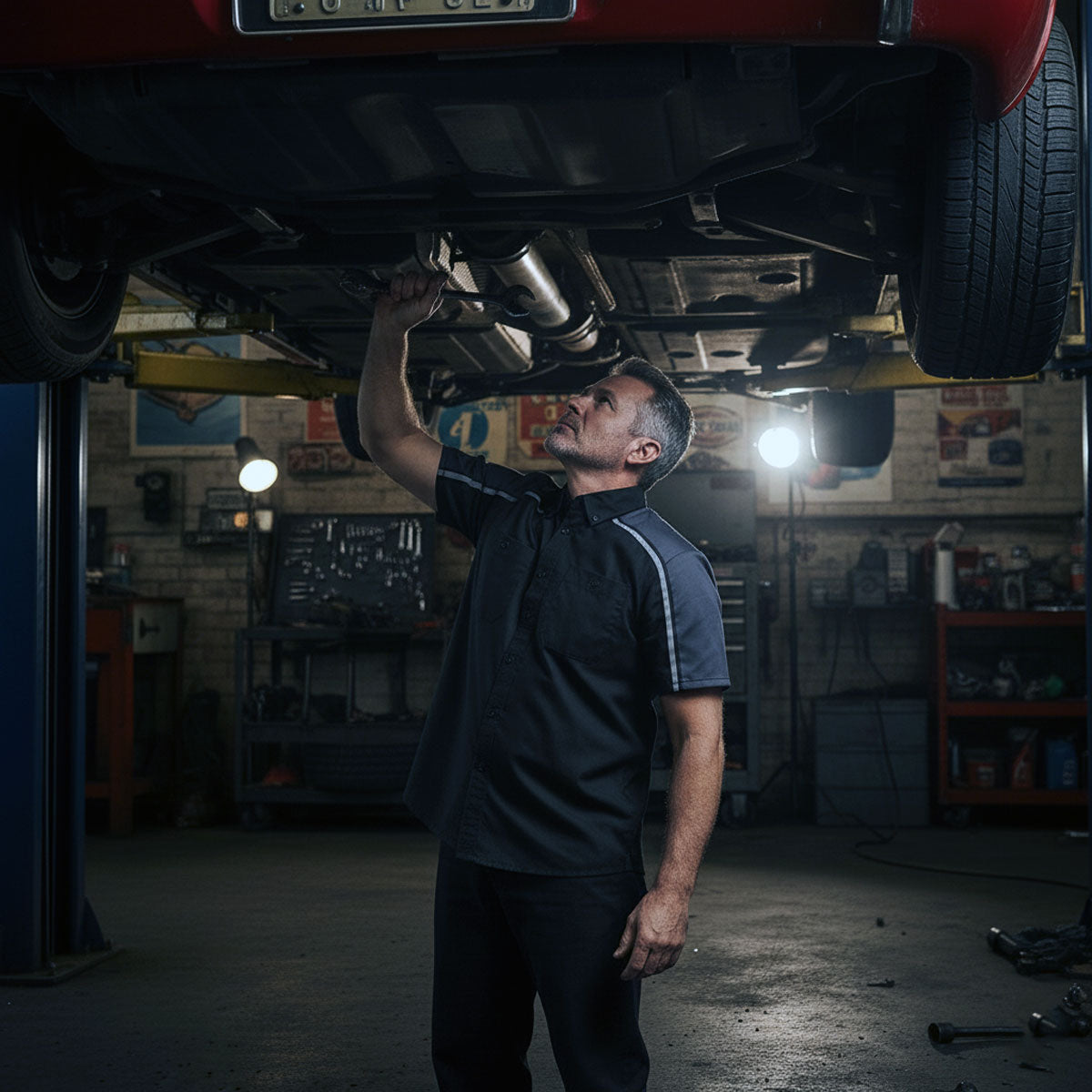 Milwaukee Motorcycle Clothing Co. Men’s Blk/Grey Mechanic Work Shirt – w / Reflective Strip, Rider‑Built MDM11601