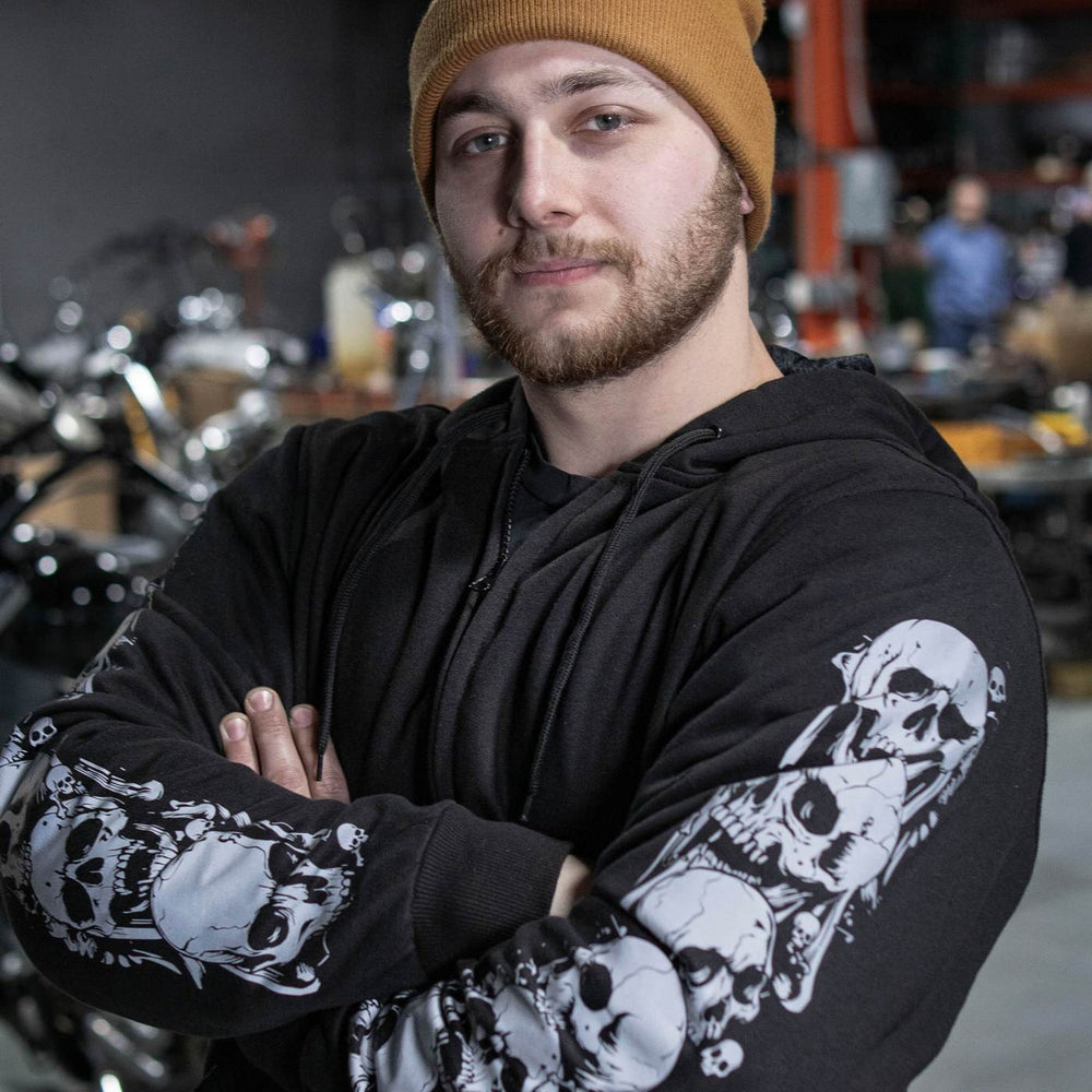 Milwaukee Leather Men's Bare Bones Black Reflective CE Armored Riding Hoodie, Shoulder and Elbow Armor - MPM1797