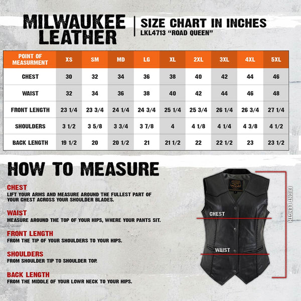 Milwaukee Leather Women's Road Queen Black Braided Buffalo Leather Motorcycle Vest - LKL4713