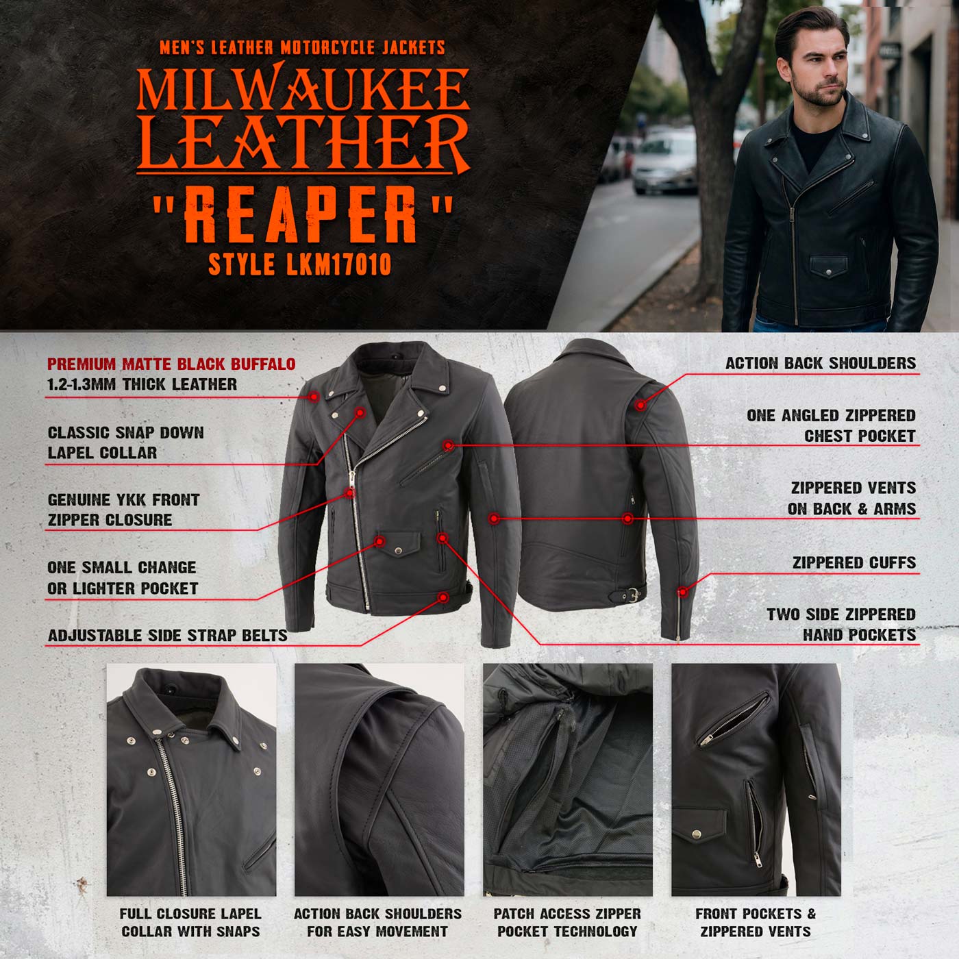 Milwaukee Leather LKM17010 Men's Reaper Premium Matte Black