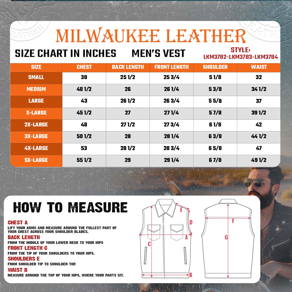 Milwaukee Leather LKM3782 Men's Classic Black Premium Leather Motorcycle Vest with USA Flag Liner