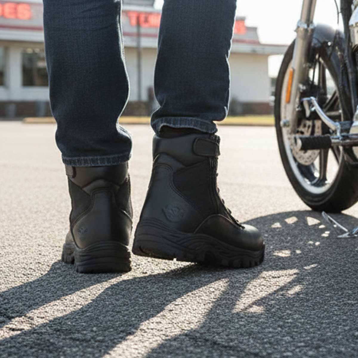 Milwaukee Leather Men's 6-inch Black Leather Swat Style-Tactical Lace-Up Biker Boots w/ Side Zippers MBM9011