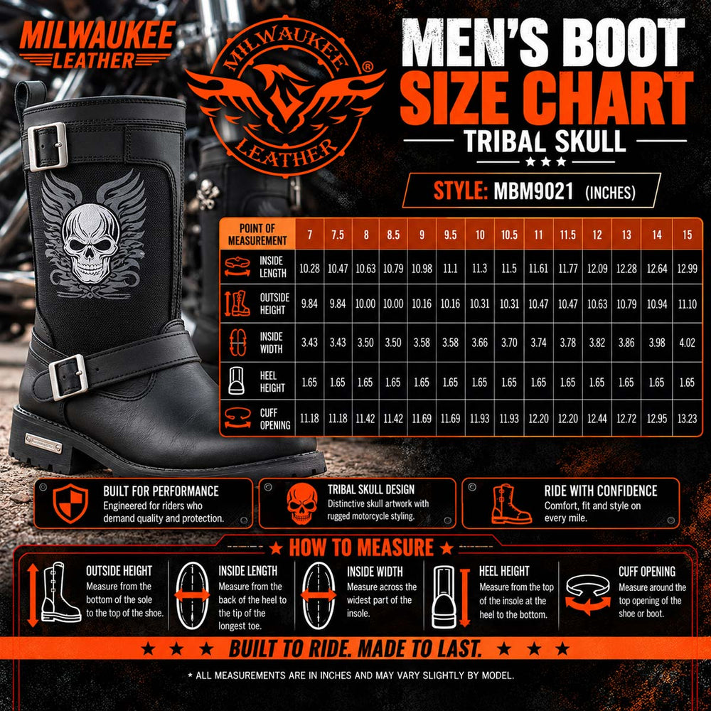 Milwaukee Leather Men's Black Tribal Skull Motorcycle Boots, MBM9021