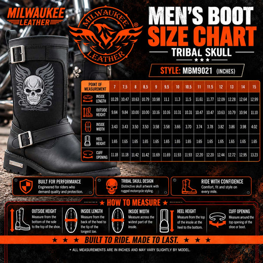 Milwaukee Leather Men's Black Tribal Skull Motorcycle Boots, MBM9021