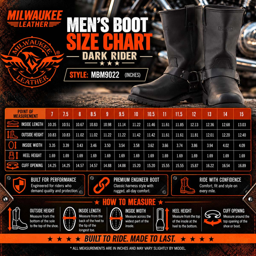 Milwaukee Leather Men's Dark Rider Black Harness Boots, MBM9022
