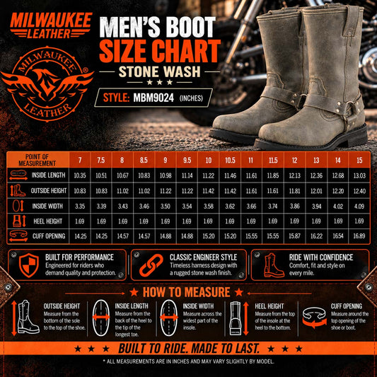 Milwaukee Leather Men's Stone Wash Grey Harness Boots, MBM9024