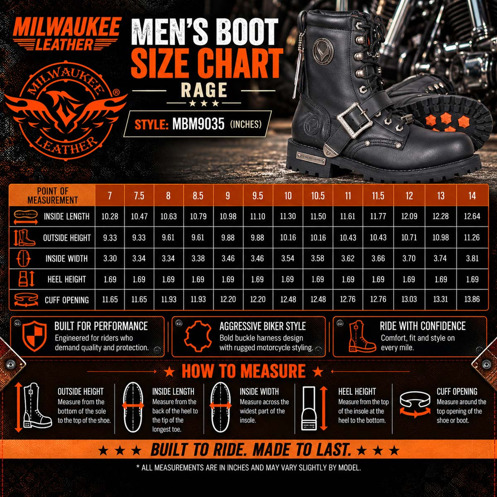Milwaukee Leather Men's Rage Black Lace-Up Motorcycle Boots, MBM9035