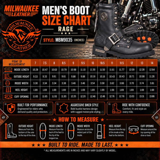 Milwaukee Leather Men's Rage Black Lace-Up Motorcycle Boots, MBM9035