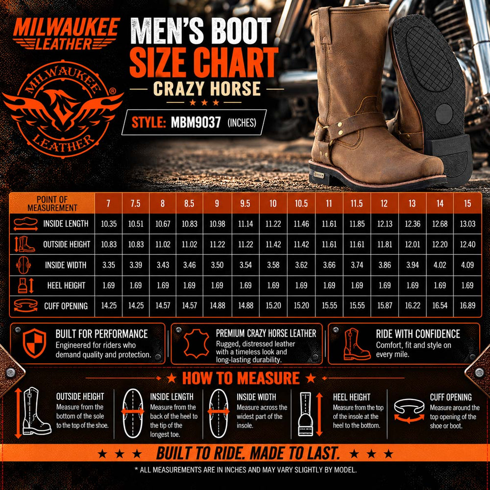 Milwaukee Leather Men's Crazy Horse Brown Harness Boots, MBM9037