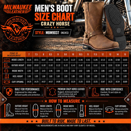 Milwaukee Leather Men's Crazy Horse Brown Harness Boots, MBM9037