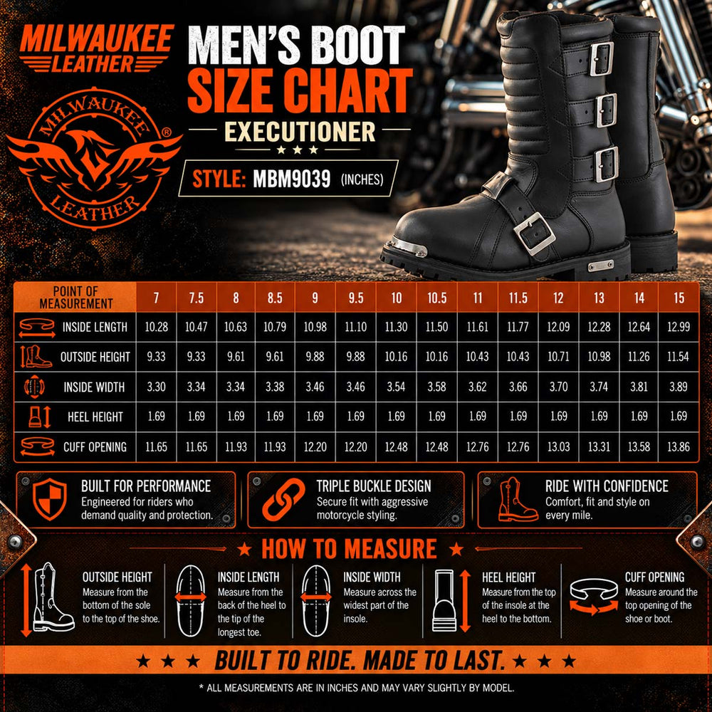 Milwaukee Leather Men's Executioner Black Buckle Boots, MBM9039