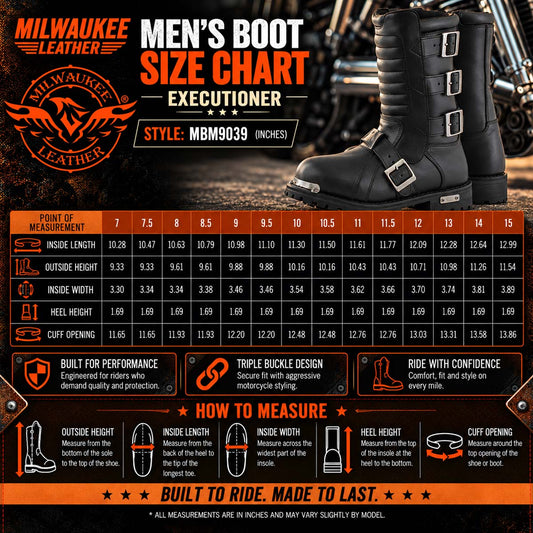 Milwaukee Leather Men's Executioner Black Buckle Boots, MBM9039