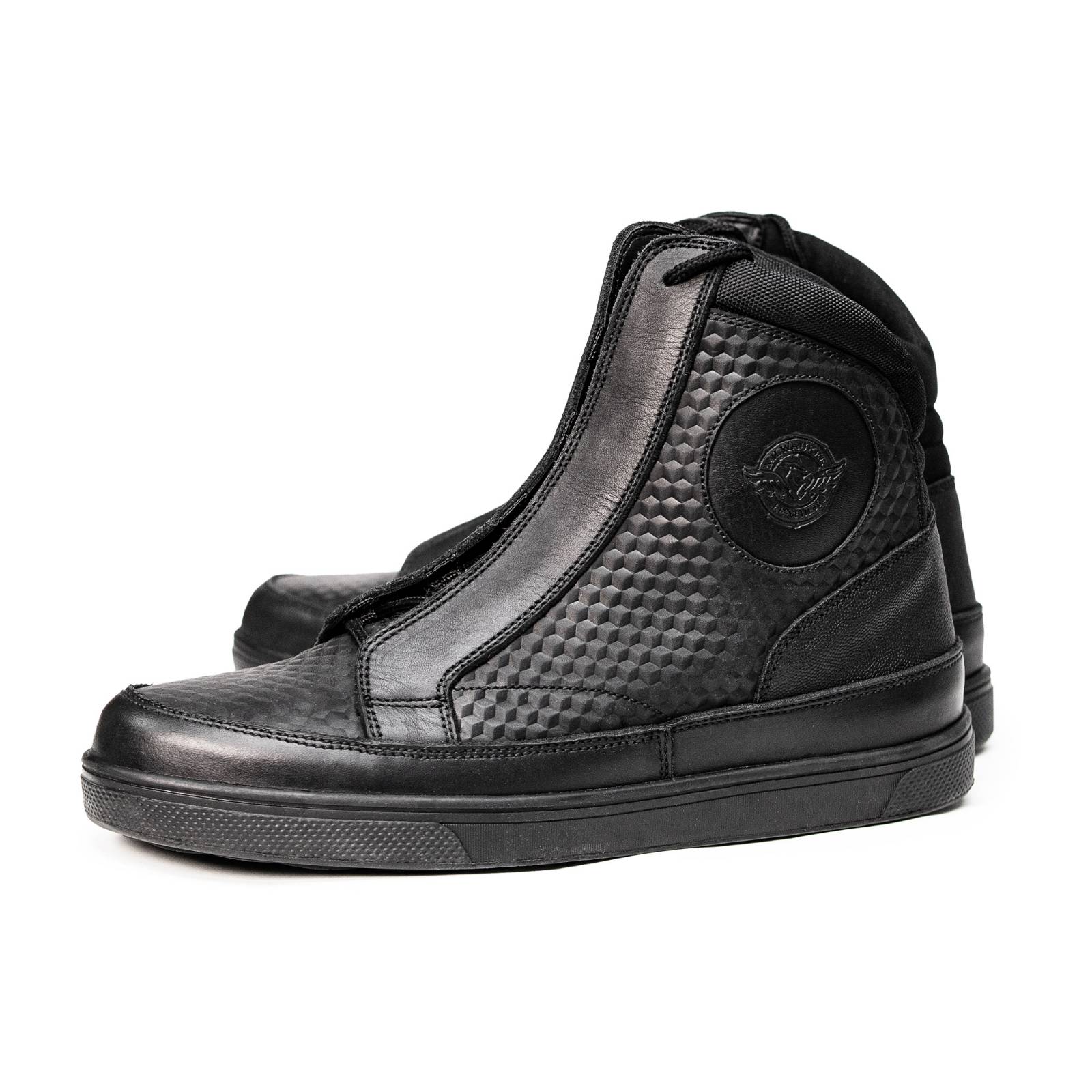 Milwaukee Leather Men's Black Leather Diamond Patterned Reinforced Street Biker Riding Shoes w/ Ankle Support - MBM9104