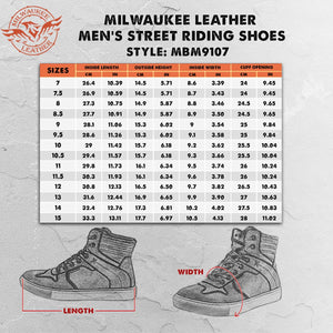 Milwaukee Leather MBM9107 Men's Black Suede Leather w/ White Stitching Reinforced Street Riding Shoes w/ Ankle Support