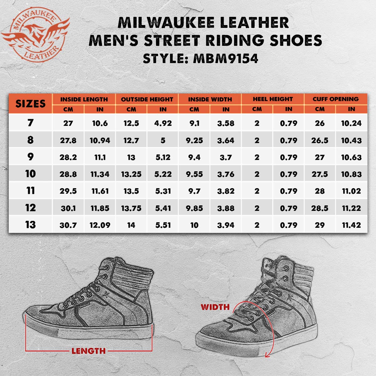 Milwaukee Leather MBM9154 Men's Cognac Leather High-Top Reinforced Street Riding Waterproof Shoes w/ Ankle Support