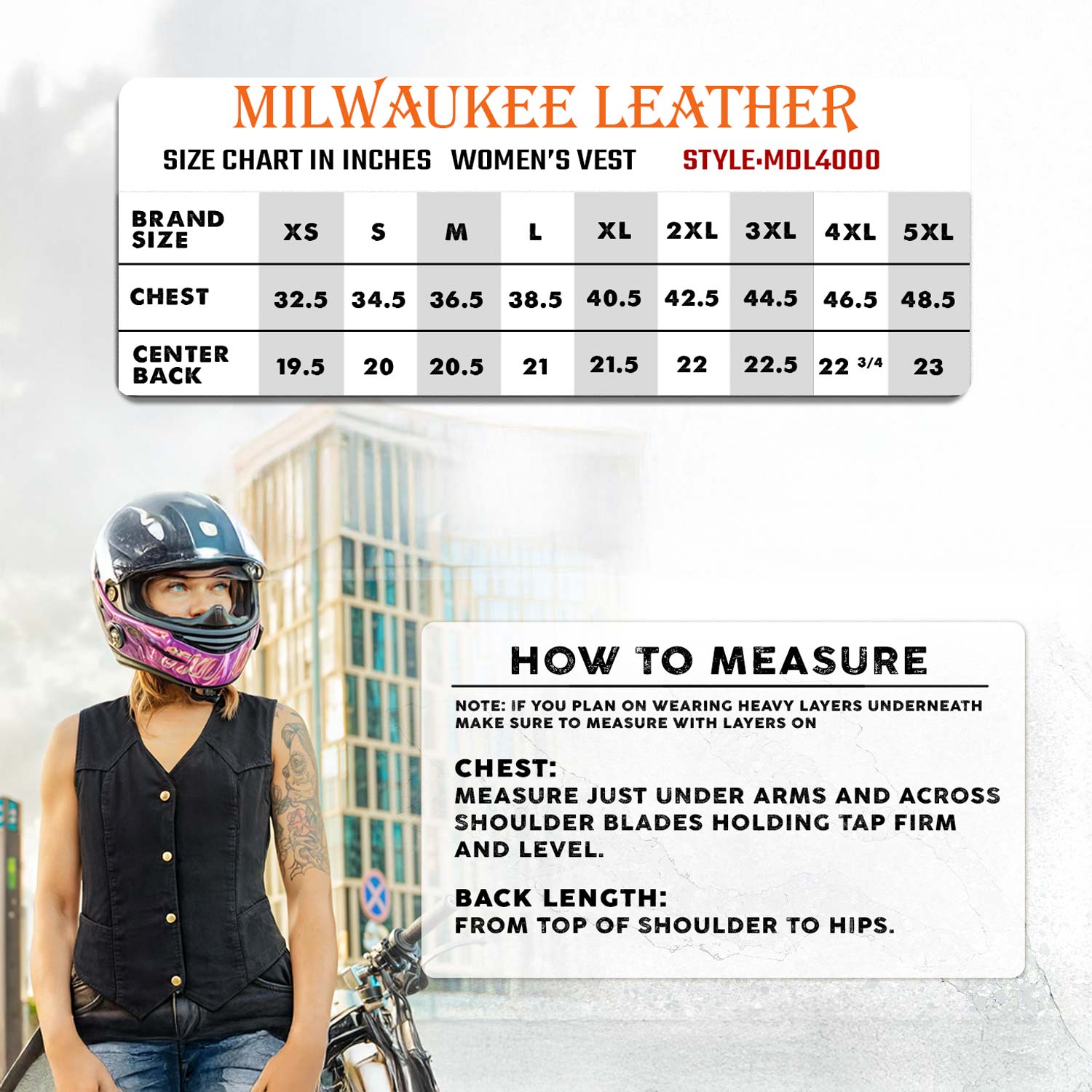 Milwaukee Leather MDL4000 Women's Black Denim 4-Snap Button Closure Motorcycle Rider Vest