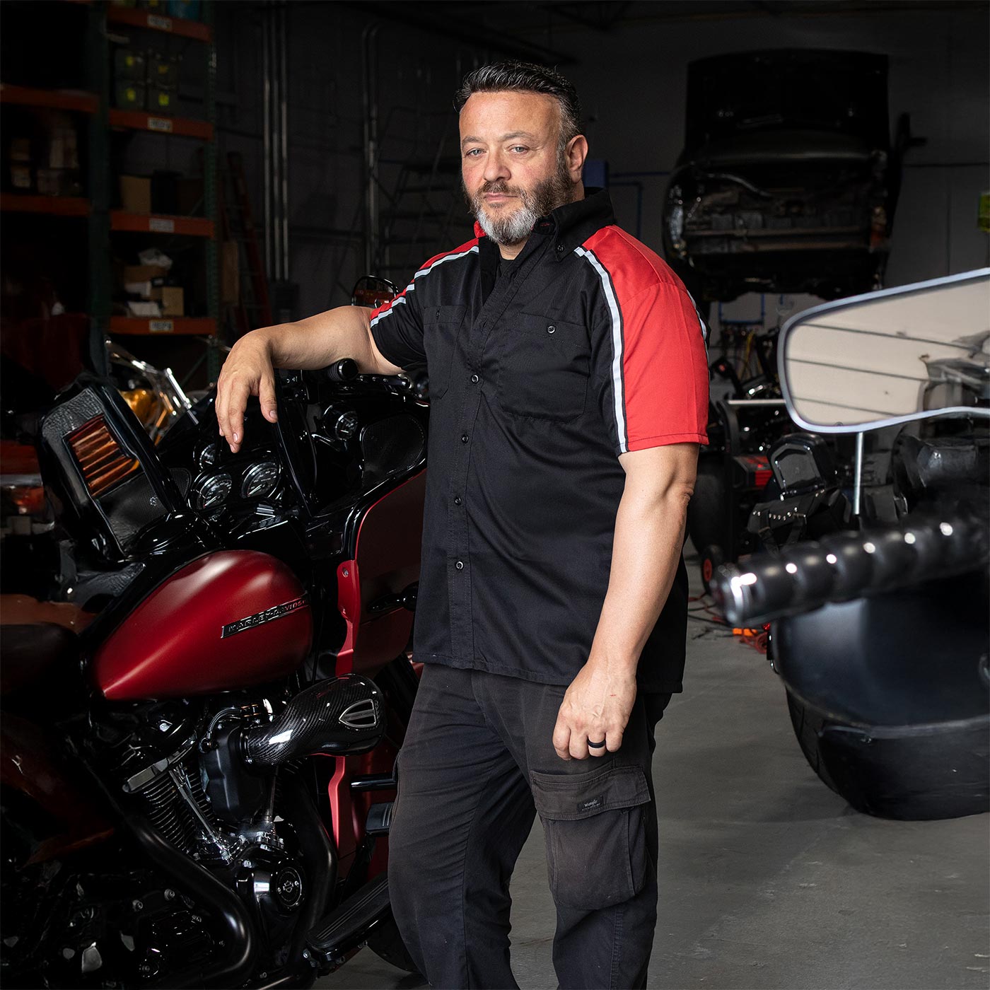 Milwaukee Motorcycle Clothing Co. Men’s Blk/Red Mechanic Work Shirt – w / Reflective Strip, Rider‑Built MDM11606