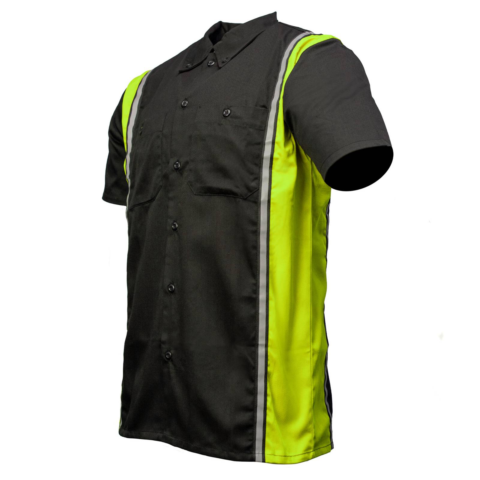 Milwaukee Motorcycle Clothing Co. Men’s Blk/Green Mechanic Work Shirt – w / Reflective Strip, Rider‑Built MDM11611