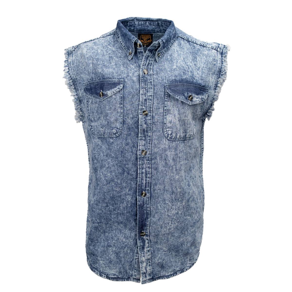 Milwaukee Leather MDM11684 Men’s Classic Light Blue Button-Down Cut Off Frayed Sleeveless Casual Shirt
