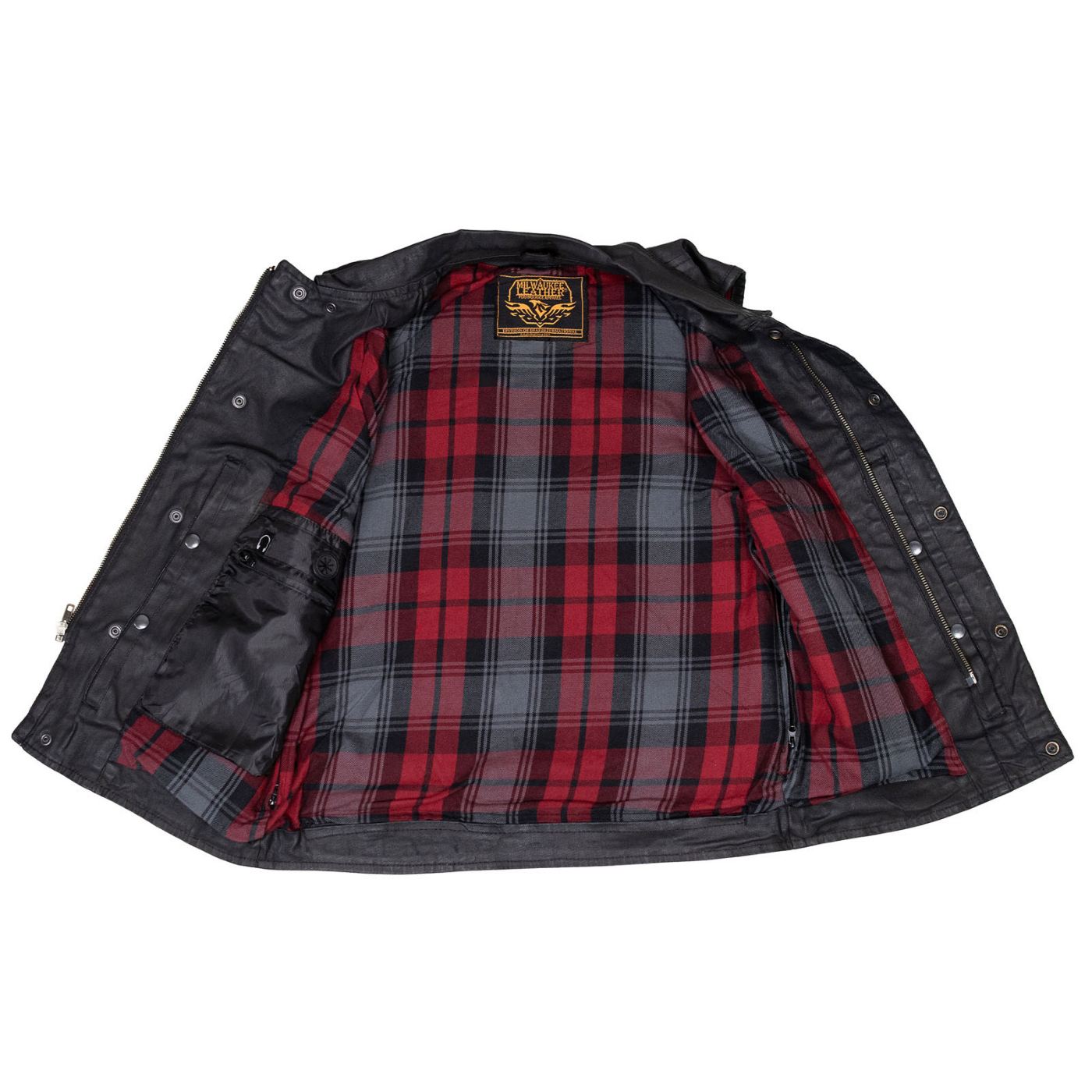 Milwaukee Leather MDM3030 Men’s Black Waxy Coated Denim Club Style Motorcycle Rider Vest w/ Shirt Collar