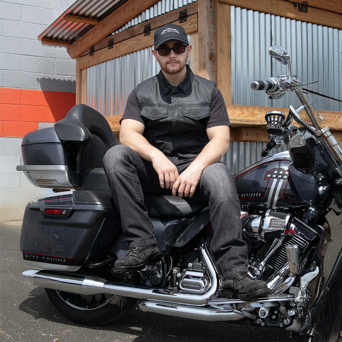 Milwaukee Leather MDM3030 Men’s Black Waxy Coated Denim Club Style Motorcycle Rider Vest w/ Shirt Collar