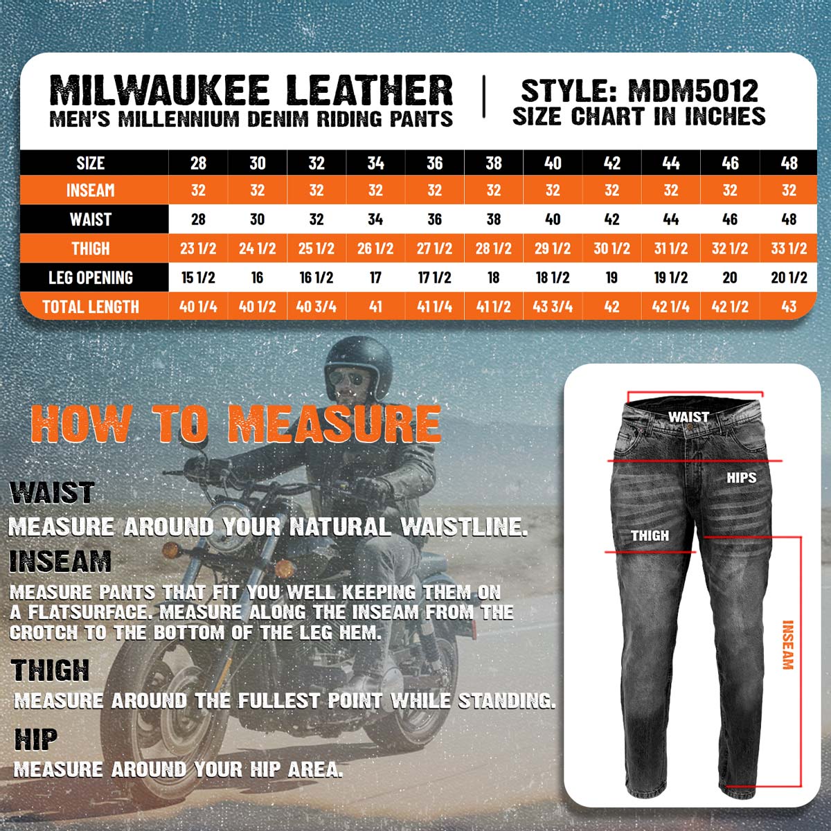 Milwaukee Leather MDM5012 Men's Millennium Blue Knee Flex CE Armored Motorcycle Denim Jeans Reinforced w/ Aramid Fibers