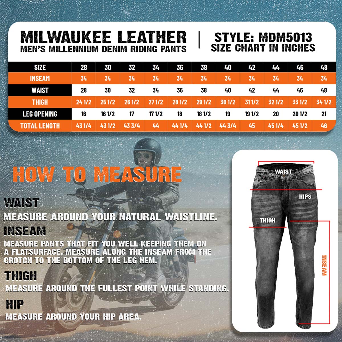 Milwaukee Leather MDM5013 Men's Millennium Blue Knee Flex CE Armored Motorcycle Denim Jeans Reinforced w/ Aramid Fibers