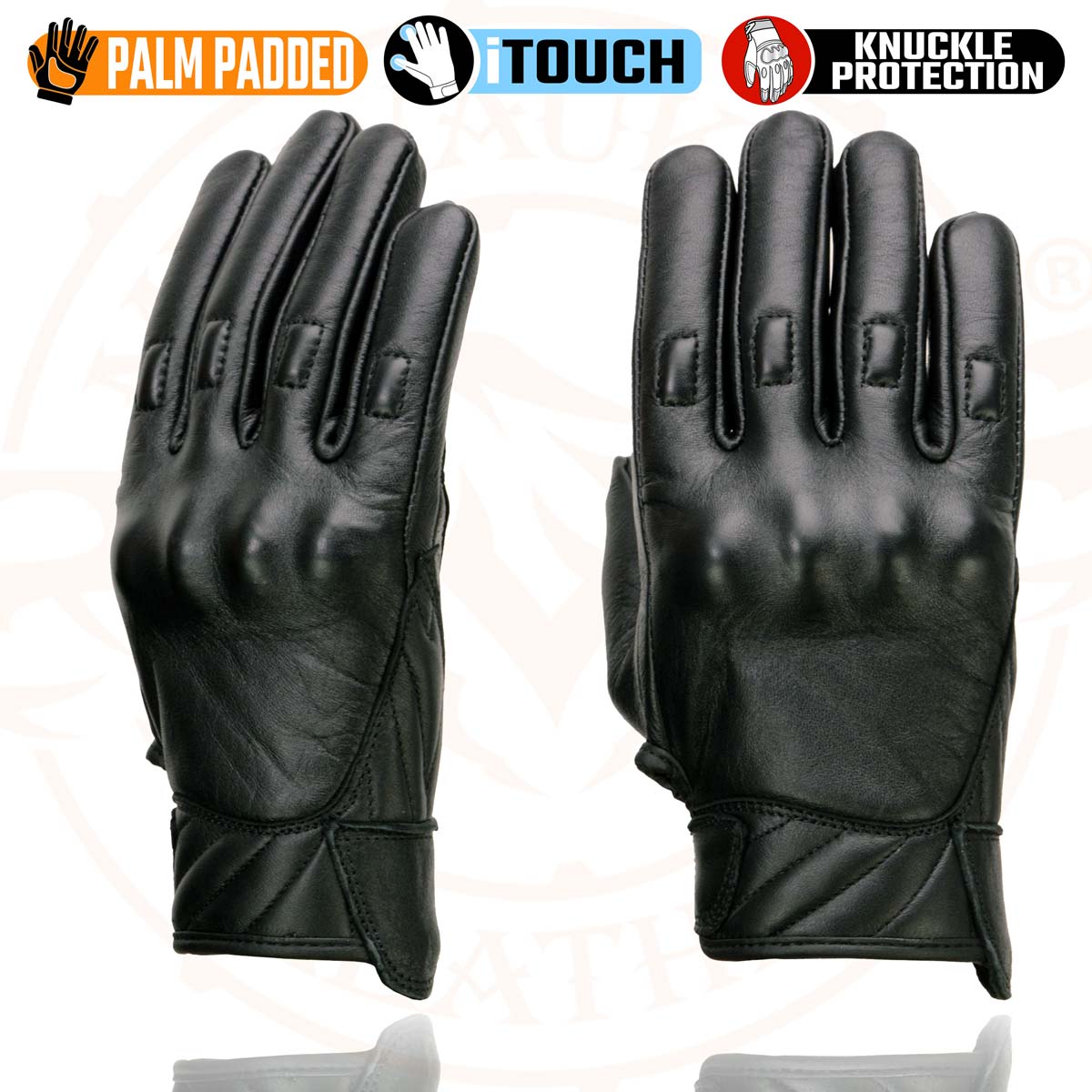 Milwaukee Leather MG7501 Men's Black Leather i-Touch Screen Compatible Gel Palm Motorcycle Gloves W/ Protective Knuckle